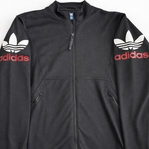 adidas Black Zip-Up Hoodie with White Trefoil and Red Wordmarks size large